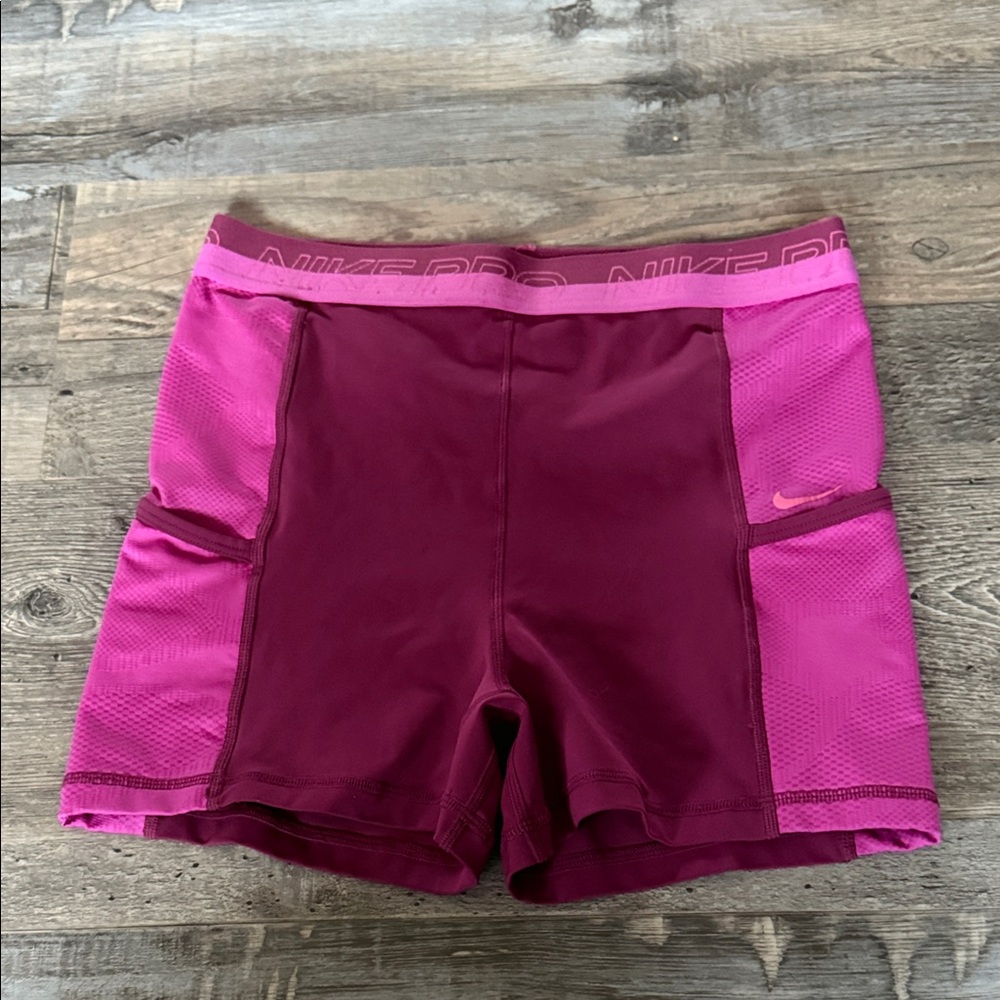 Nike Women's Magenta and Burgundy Athletic Shorts Size Medium